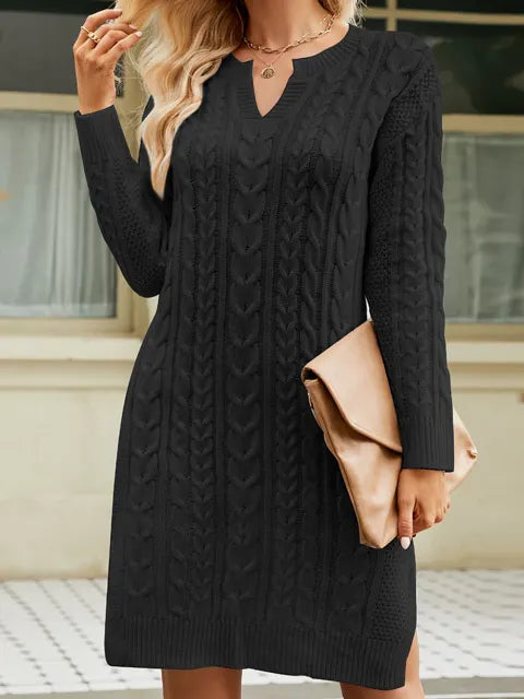 Women Plain V Neck Long Sleeve Comfy Elegant Short Sweater Dress