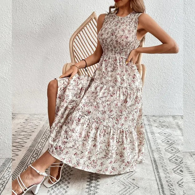Regular Fit Crew Neck Vacation Dress