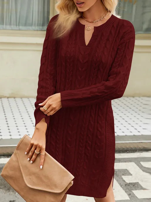 Women Plain V Neck Long Sleeve Comfy Elegant Short Sweater Dress