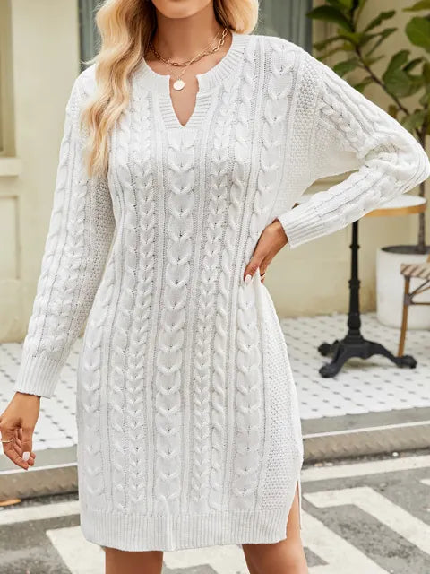 Women Plain V Neck Long Sleeve Comfy Elegant Short Sweater Dress
