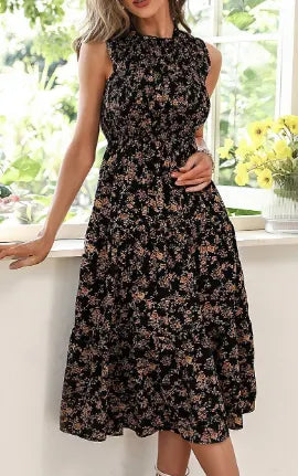 Regular Fit Crew Neck Vacation Dress